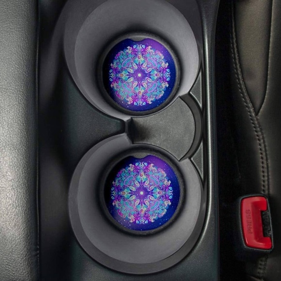 ✨BNWT - Mandala Car Coasters - Set of 2 - 2.56” with Rubber Backing✨ - Picture 2 of 6